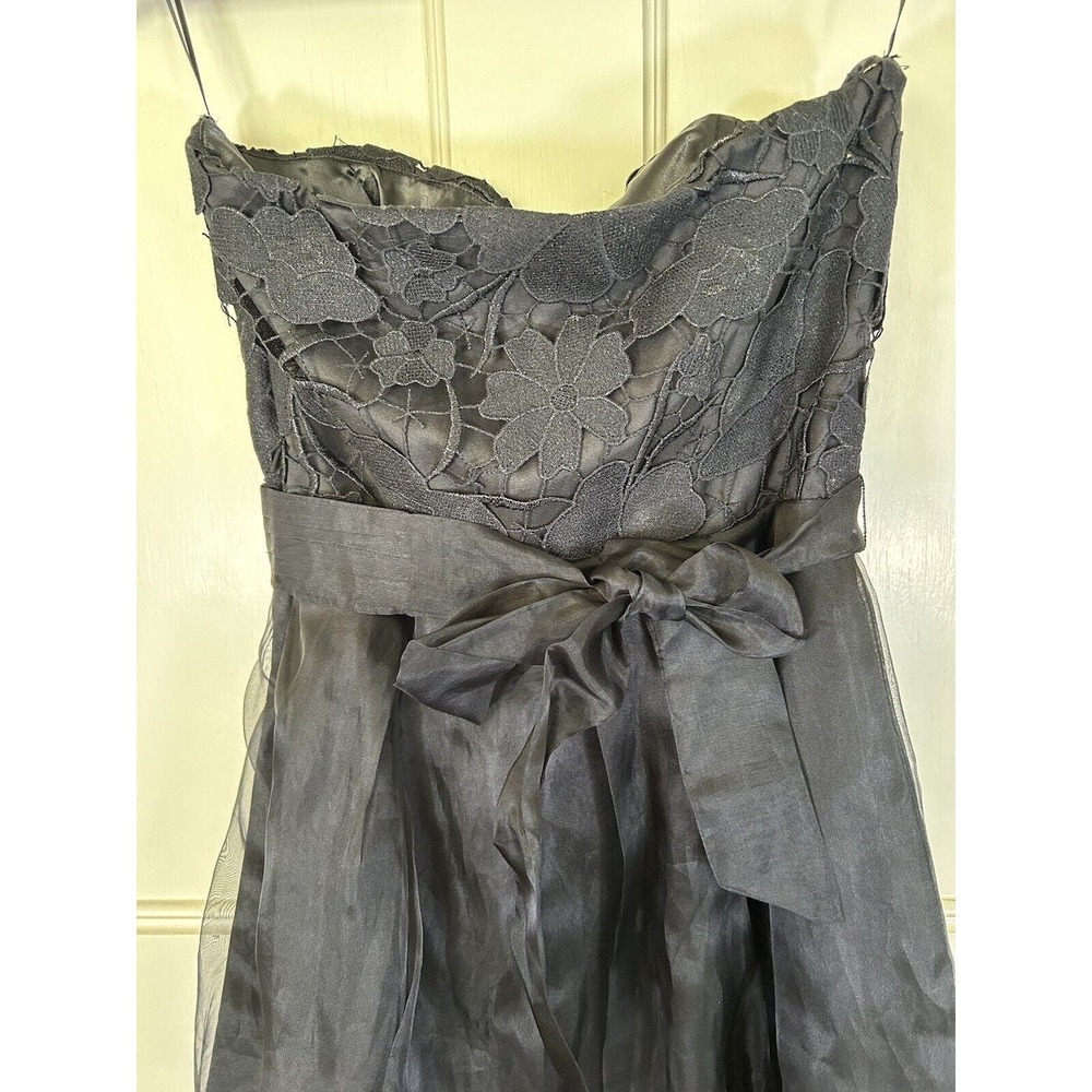 Eva Franco Women’s Black Strapless Mini Dress Embroidered Lace Size 10 - Picture 4 of 10